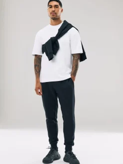 Noir - Slim Fit (Slim Fit) - Pantalon de Joggings en coupe ajustée à dos brosse