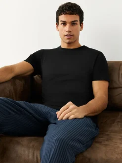 Noir - Slim Fit (Slim Fit) - T-shirts de superposition en coton 100 %, lot de 2