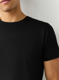 Noir - Slim Fit (Slim Fit) - T-shirts de superposition en coton 100 %, lot de 2