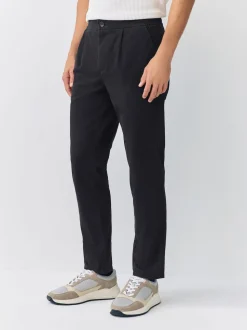 Noir - Slim Fit (Slim Fit) - Pantalons Chinos extensibles plissés avec taille élastique