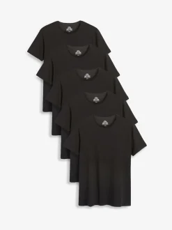 Noir - Slim Fit (Slim Fit) - T-shirts de superposition en coton 100 %, lot de 5