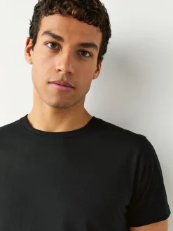 Noir - Slim Fit (Slim Fit) - T-shirts de superposition en coton 100 %, lot de 5