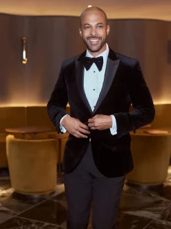 Noir - Slim Fit (Slim Fit) - Blazer Signature Pontoglio en velours italien