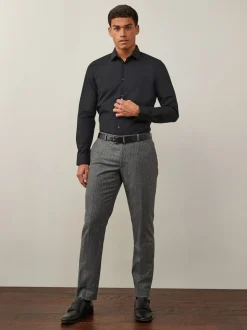 Noir - Slim Fit (Slim Fit) - Chemises intelligentes faciles d’entretien à poignets simples