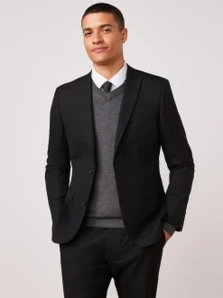 Noir - Slim Fit (Slim Fit) - Veste de costume à deux boutons