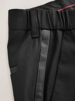 Noir - Slim Fit (Slim Fit) - Pantalons de smoking texturés Motionflex avec bande latérale