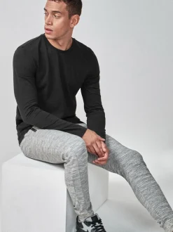 Noir - Slim Fit (Slim Fit) - T-shirt à manches longues de cou d'équipage