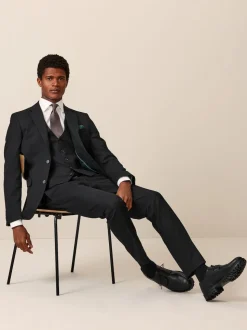 Noir - Slim Fit (Slim Fit) - Veste de costume texturée