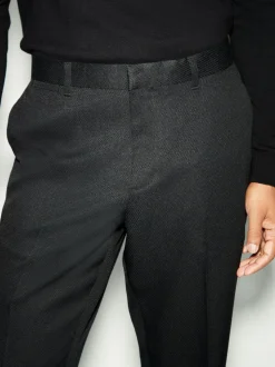 Noir - Slim Fit (Slim Fit) - Pantalon de smoking texturé avec détail de ruban adhésif
