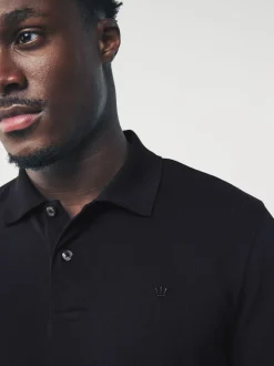 Noir - Slim Fit (Slim Fit) - Polo à manches longues en piqué