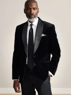 Noir - Slim Fit (Slim Fit) - Blazer Signature Pontoglio en velours italien avec revers châle