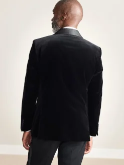Noir - Slim Fit (Slim Fit) - Blazer Signature Pontoglio en velours italien avec revers châle