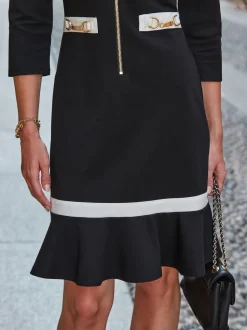 Noir - Sosandar Robe de nuit à bordures contrastées ou à détails en tissu Ponte