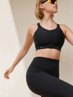 Noir - Soutien-gorge DD+ Active Sports zippé sur le devant Dry Tech à impact élevé