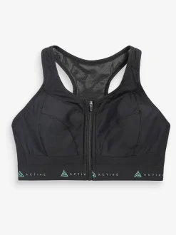 Noir - Soutien-gorge DD+ Active Sports zippé sur le devant Dry Tech à impact élevé