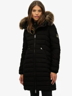 Noir - Superdry Fuji Manteau mi-long à fausse capuche