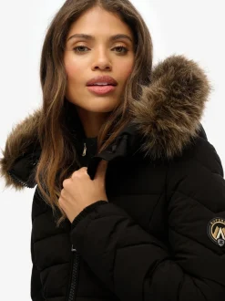 Noir - Superdry Fuji Manteau mi-long à fausse capuche