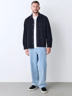 Noir - Surchemise veste-chemise en velours côtelé à poche unique