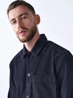 Noir - Surchemise veste-chemise en velours côtelé à poche unique