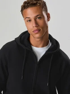 Noir - Sweat à capuche zippé en jersey épais riche en coton