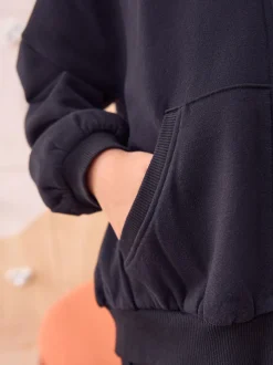 Noir - Sweat à capuche zippé en coton riche (3-16ans)