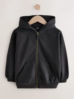 Noir - Sweat à capuche zippé en coton riche (3-16ans)