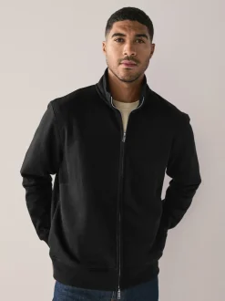 Noir - Sweat à col cheminée zippé en jersey riche en coton