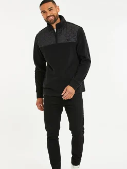 Noir - Sweat-shirt en polaire matelassée Threadbare quart de zip