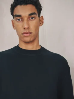 Noir - Sweat-shirt N. Premium en coton riche, coupe décontractée mi-épaisse