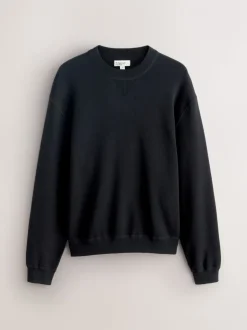 Noir - Sweat-shirt N. Premium en coton riche, coupe décontractée mi-épaisse