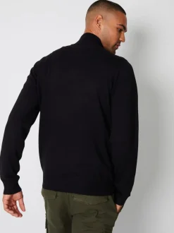 Noir - Threadbare - Pull tricoté avec fermeture éclair à quart de tour et entonnoir