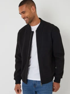 Noir - Threadbare bomber brossé en fausse laine