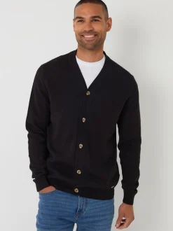 Noir - Threadbare Coton Blend Tricoté Cardigan