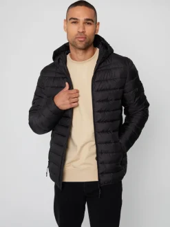 Noir - Threadbare Matte Finish Padded Showerproof À capuche Veste