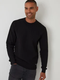 Noir - Threadbare pull ras du cou en maille torsadée