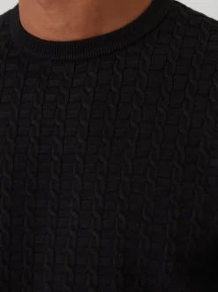 Noir - Threadbare pull ras du cou en maille torsadée