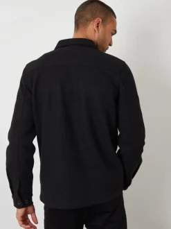 Noir - Threadbare Veste-chemise à boutons en laine et fausse fourrure