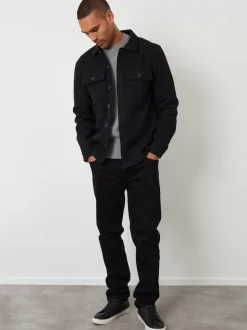 Noir - Threadbare Veste-chemise à boutons en laine et fausse fourrure