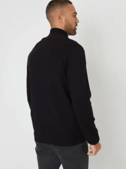 Noir - Threadbare zippé en maille col cheminée Cardigan