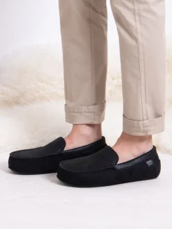 Noir - Totes Mens Isotoner Square Patterned Smart Moccasin Slippers
