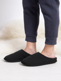 Noir - Totes Mens Isotoner Sport Quilted Mule Slippers