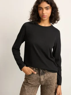 Noir - T-shirt à manches longues de cou d'équipage