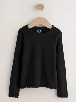 Noir - T-shirt à manches longues en coton riche (3mths-7yrs)