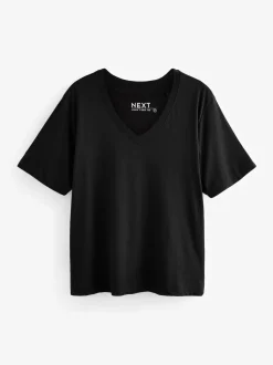 Noir - T-shirt Col en V souple en coton modal