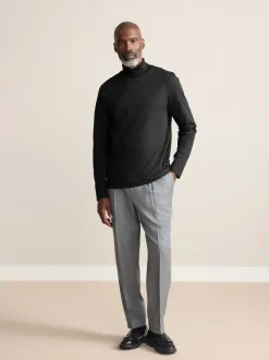 Noir - T-shirt en coton à manches longues et col roulé Signature SUPIMA®