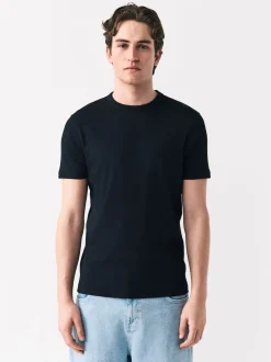 Noir - T-shirt ras du cou côtelé à manches courtes