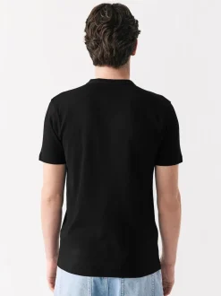 Noir - T-shirt ras du cou côtelé à manches courtes