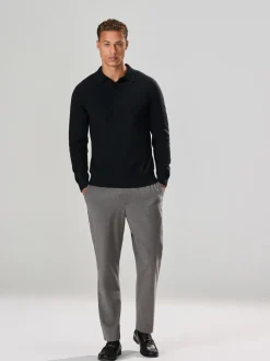 Noir - Uni - Polo en Coupe classique à Manches longues Essential