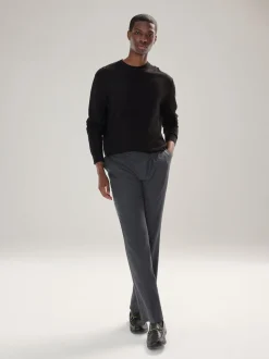 Noir - Uni - Pull col rond riche en coton coupe classique