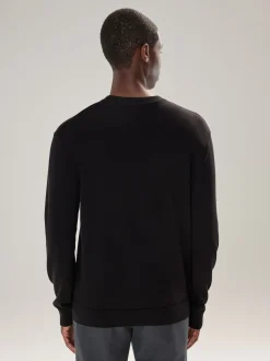 Noir - Uni - Pull col rond riche en coton coupe classique